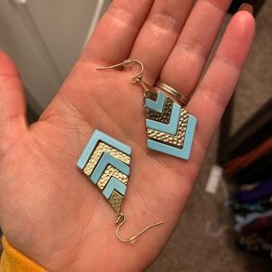 Blue and gold arrow earrings